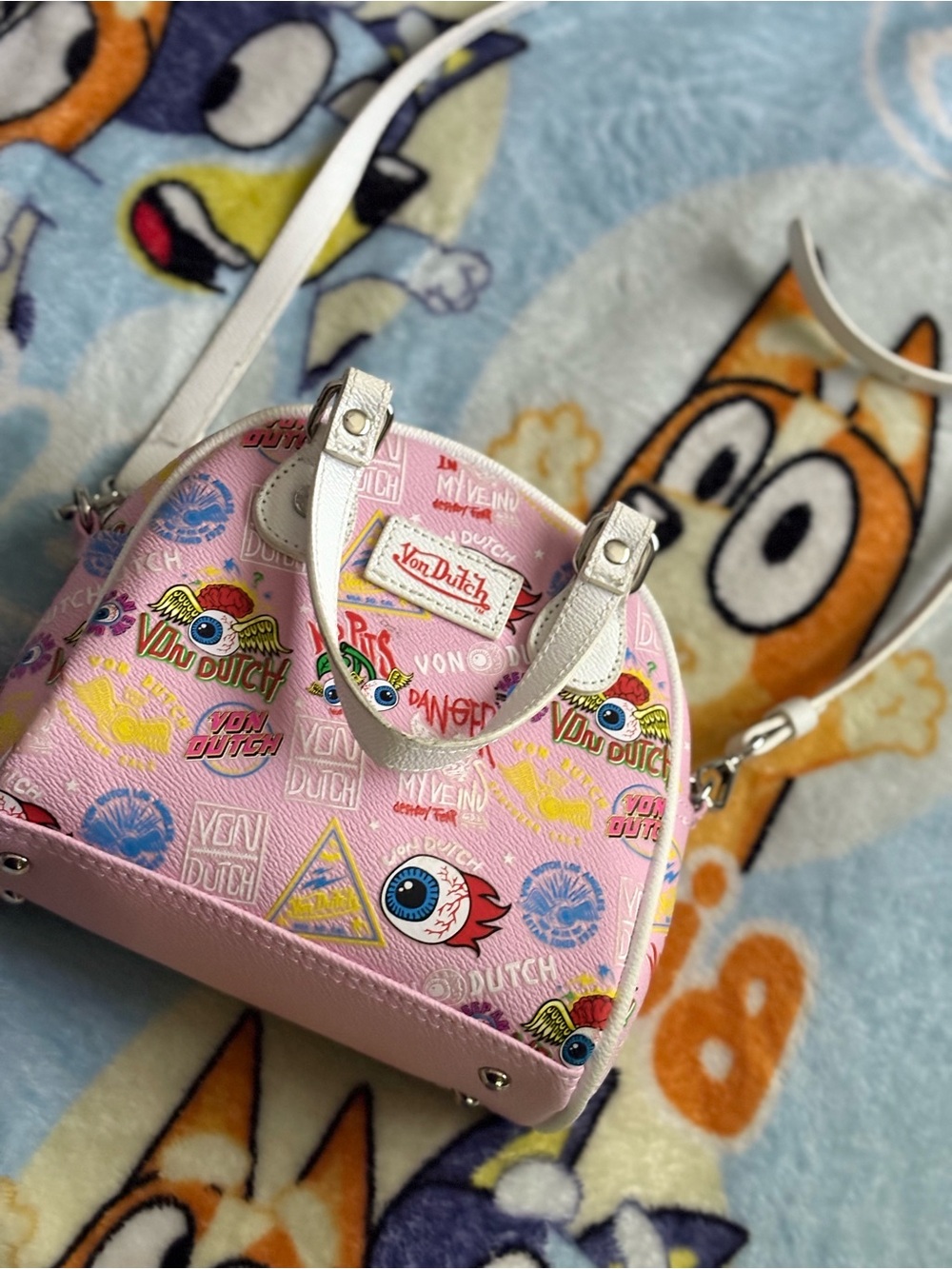 Von Dutch Pink ' Logo Print Mini Handbag